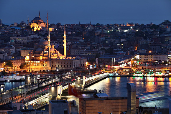 Istanbul Galata Bridge at night