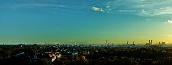 Munich at sunset looking to Zugspitze