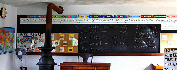 Amish school room with german vocabular